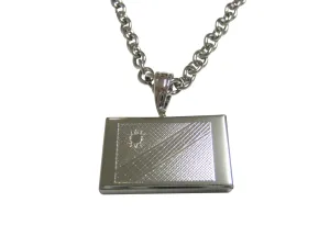 Silver Toned Etched Namibia Flag Pendant Necklace