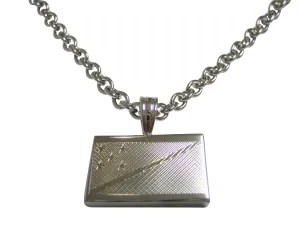 Silver Toned Etched Solomon Islands Flag Pendant Necklace