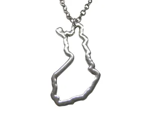 Silver Toned Finland Map Outline Pendant Necklace