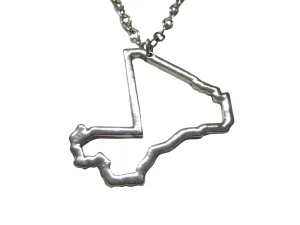 Silver Toned Mali Map Outline Pendant Necklace