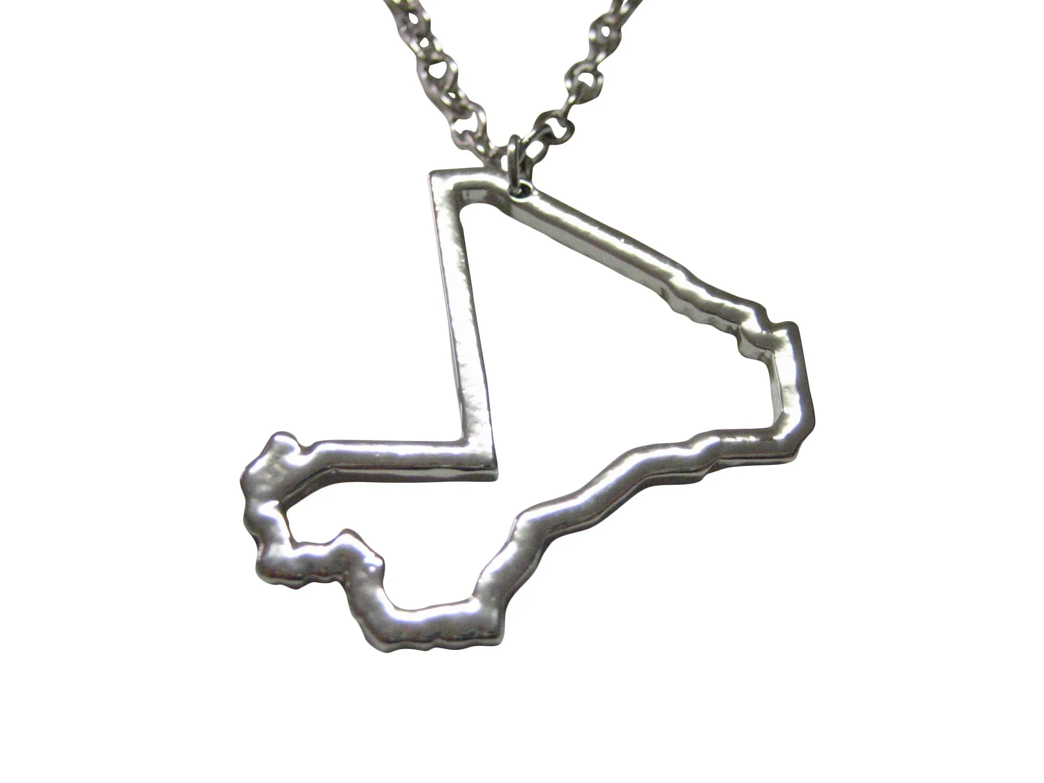 Silver Toned Mali Map Outline Pendant Necklace