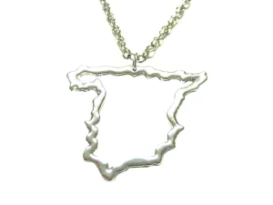 Silver Toned Spain Map Outline Pendant Necklace