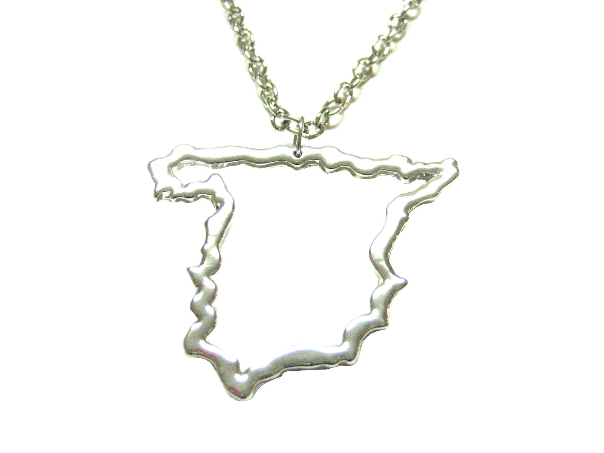Silver Toned Spain Map Outline Pendant Necklace