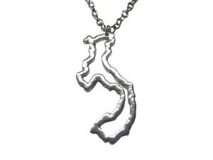 Silver Toned Vietnam Map Outline Pendant Necklace