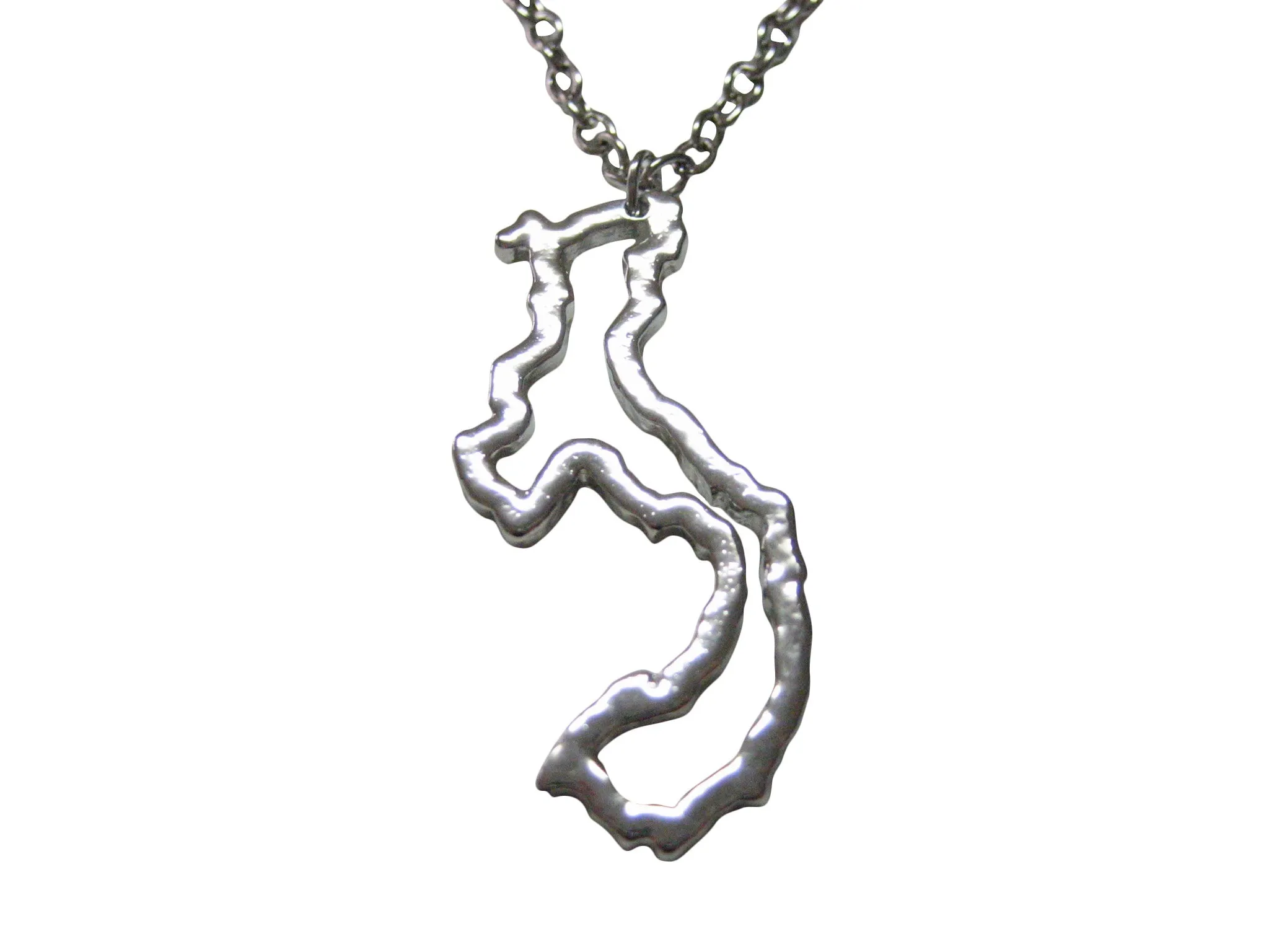 Silver Toned Vietnam Map Outline Pendant Necklace