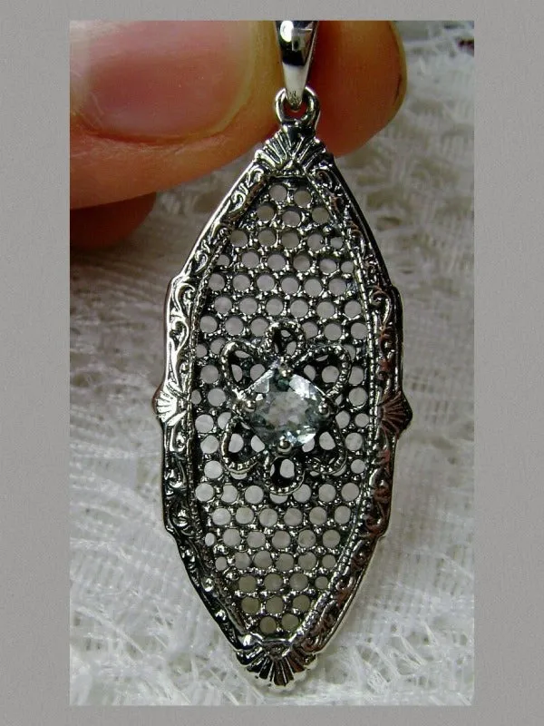 Sky Blue Aquamarine Gem, Flower Star Pendant, Natural or Simulated Round Gem, Vintage Necklace, Design#P20