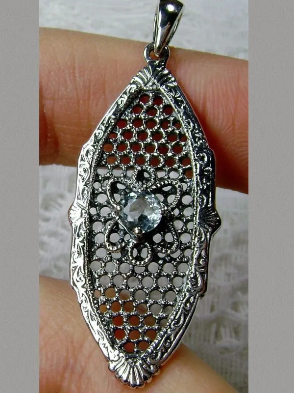 Sky Blue Aquamarine Gem, Flower Star Pendant, Natural or Simulated Round Gem, Vintage Necklace, Design#P20