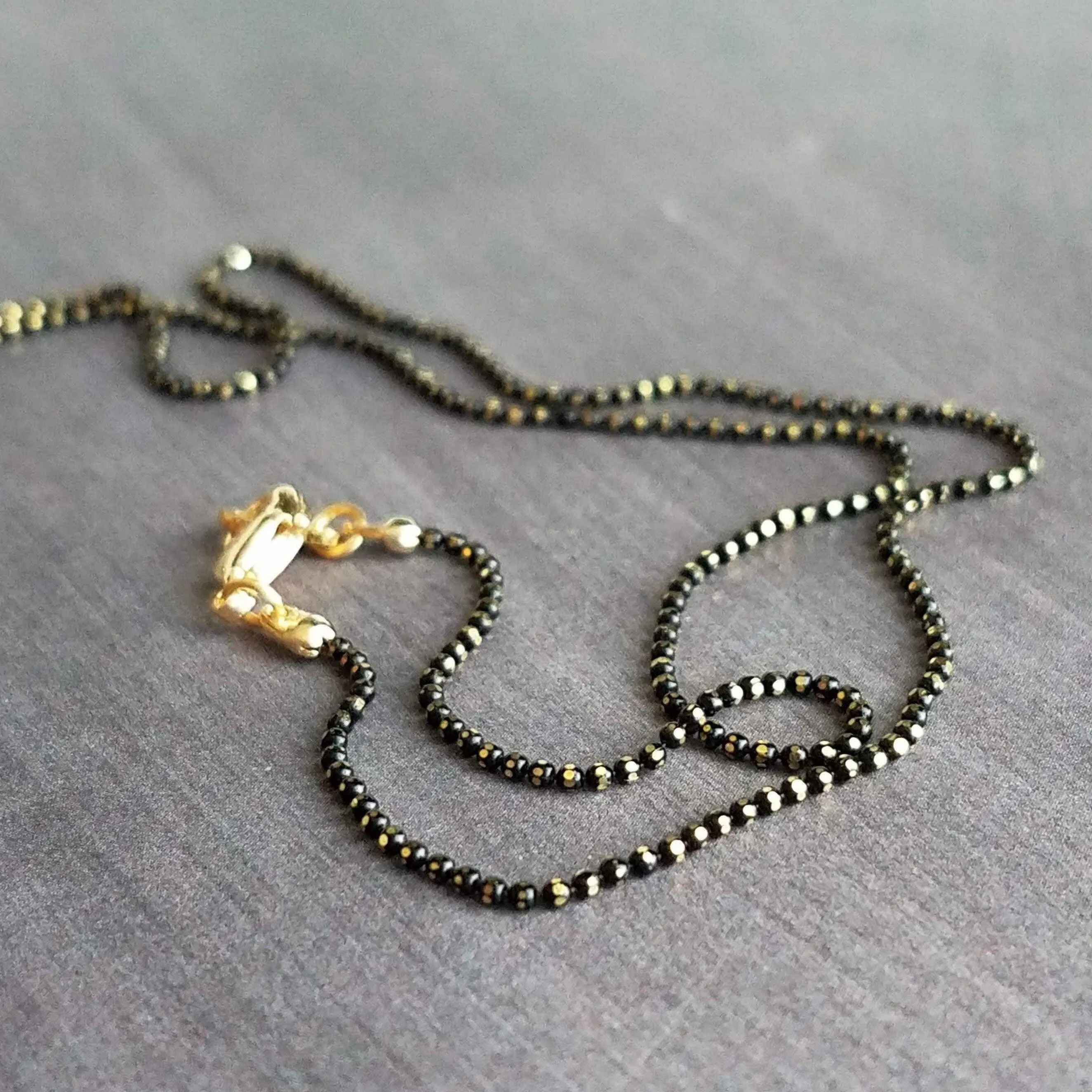 Small Triangle Necklace, black gold necklace, double layer pendant, double triangle necklace, triangle outline necklace, black ball chain