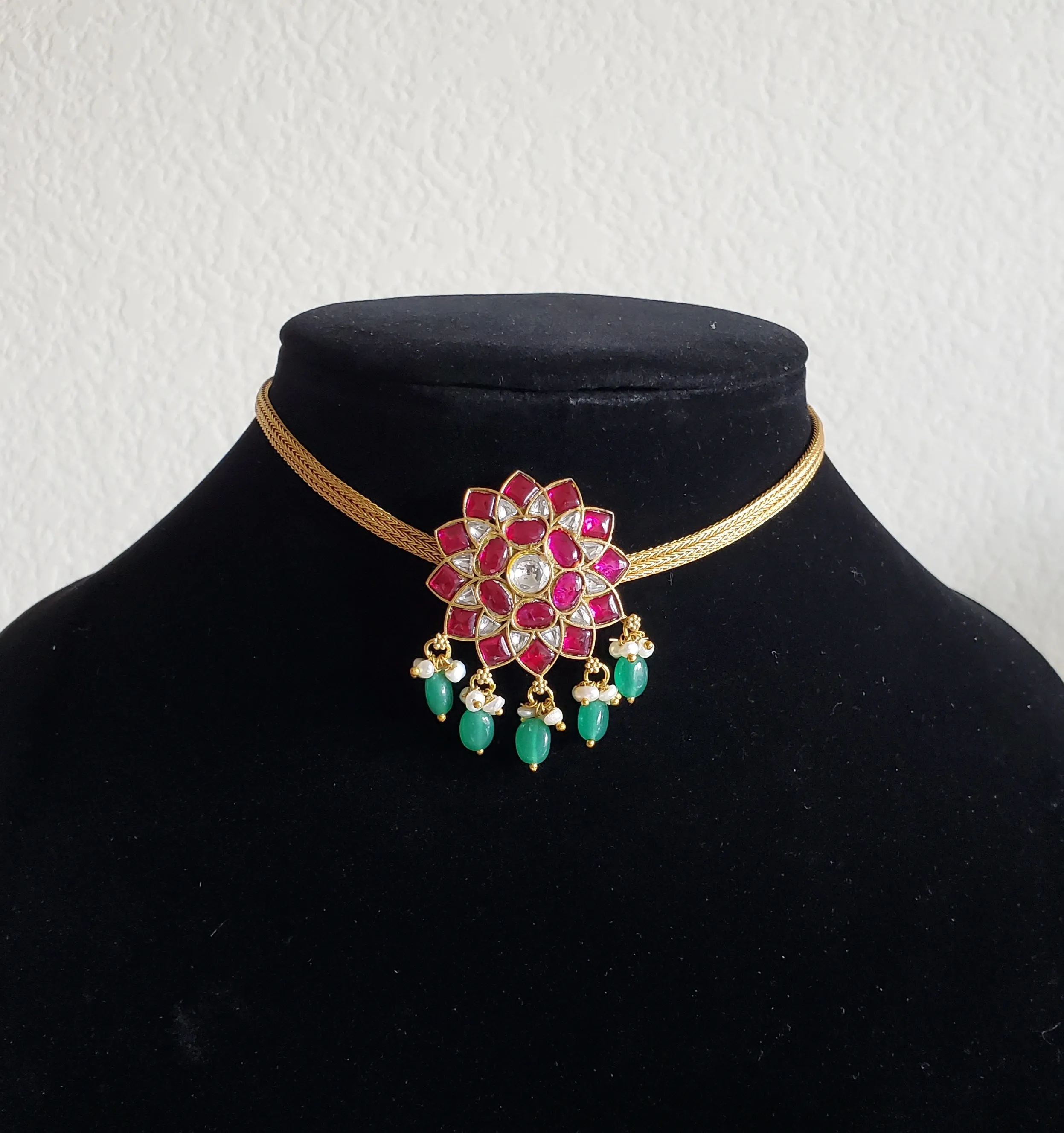 Sowji Jadau Kundan Patti Necklace With Flower Pendant JV4
