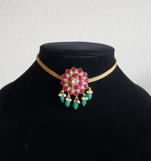 Sowji Jadau Kundan Patti Necklace With Flower Pendant JV4