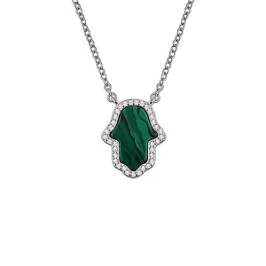 Sterling Silver Malachite Hamsa Necklace
