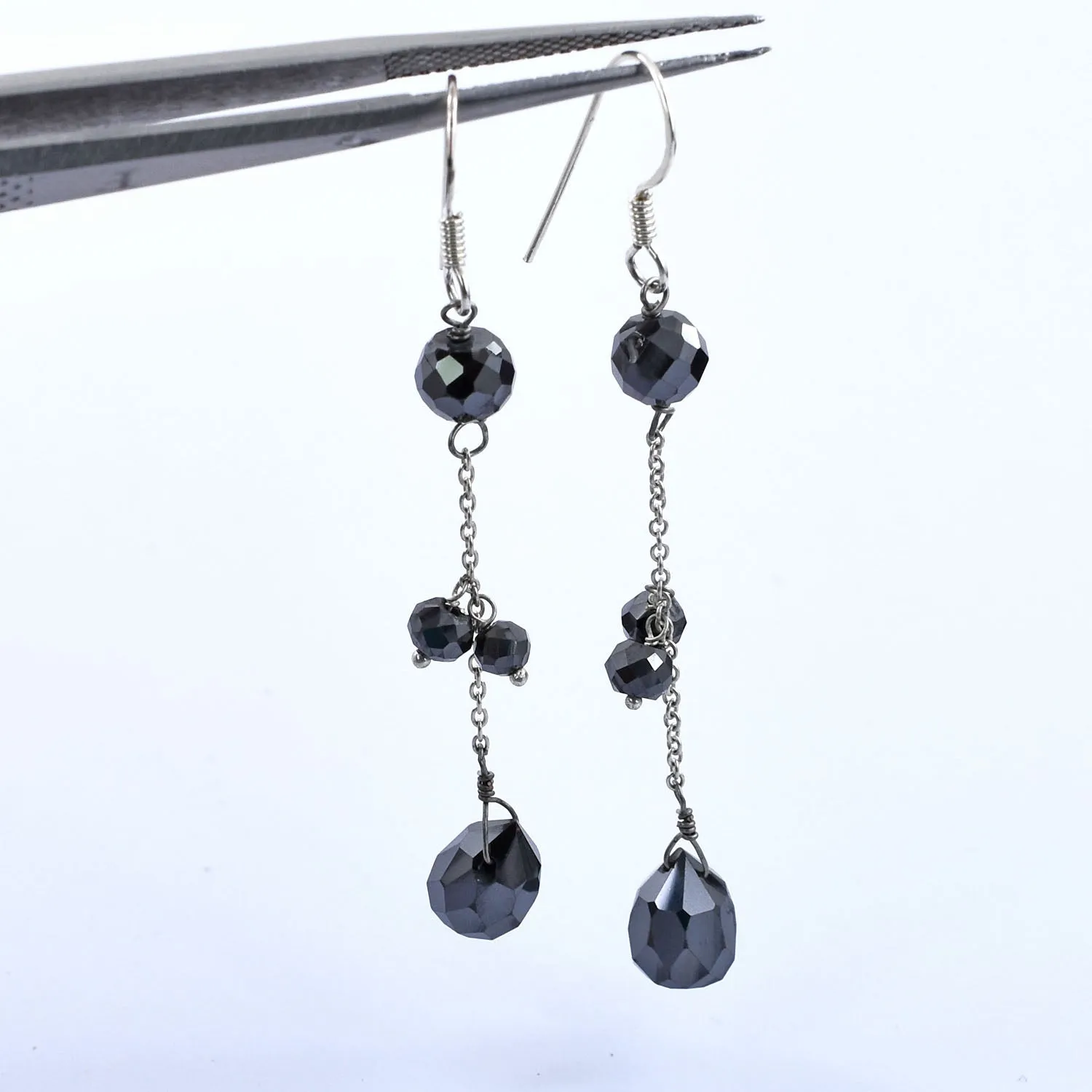 Stunning Black Diamond Dangler Silver Earrings, Bridesmaid Gift, Birthday Gift, Gift for Daughter