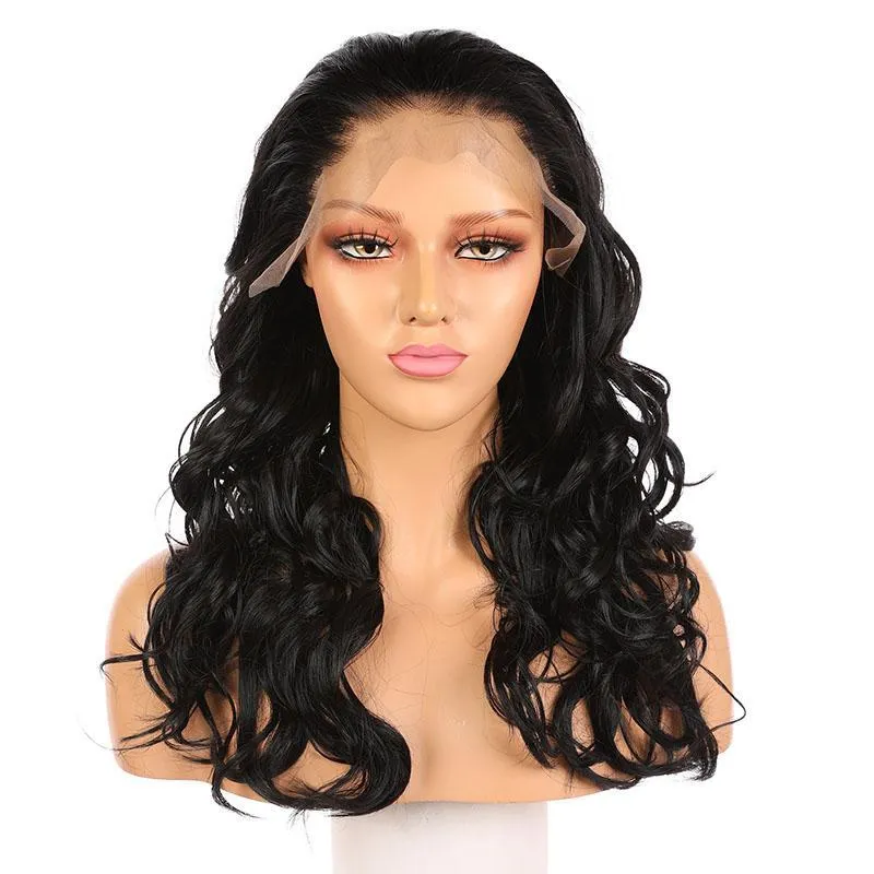 Synthetic Lace Front Wigs Loose Wavy Layers Fake Scalp Black-2# color 22"
