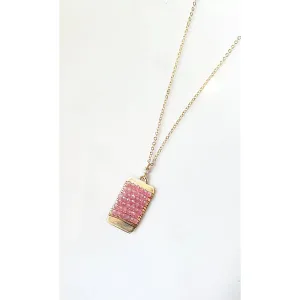 Tab Necklace 4988 with Pink Sapphires and Freshwater Pearl by Michelle Pressler Jewelry