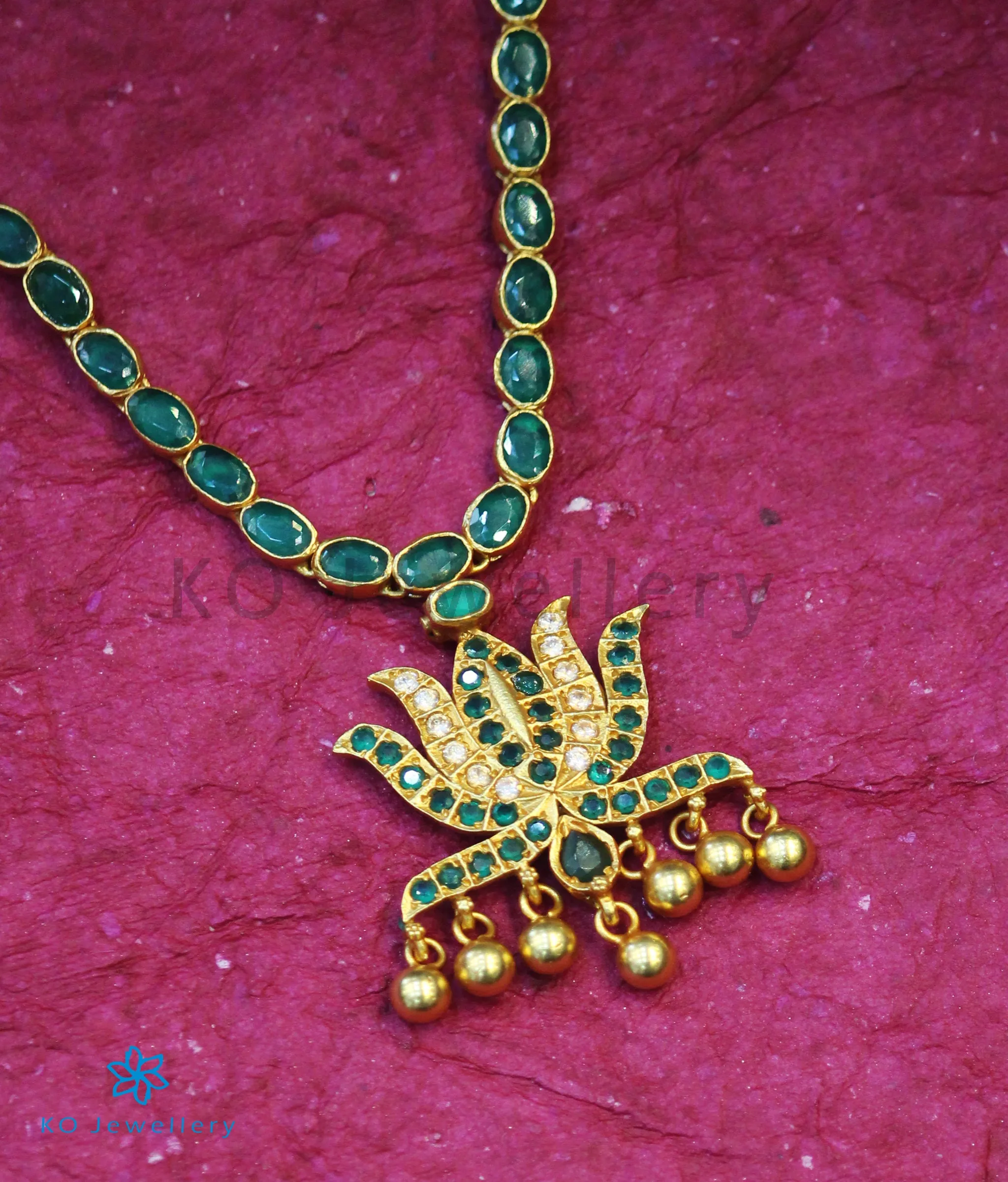 The Abja Silver Kempu Necklace (Green)