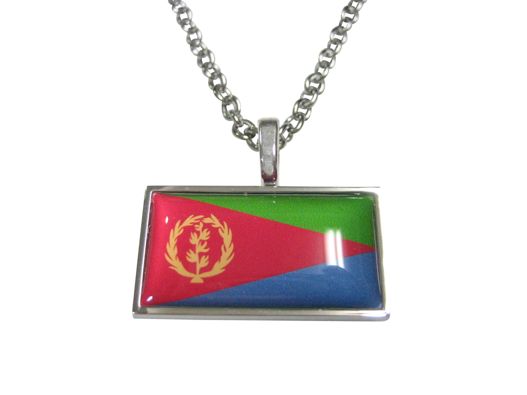 Thin Bordered State of Eritrea Flag Pendant Necklace