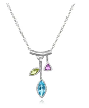 Three Stone Petal Pendant Necklace