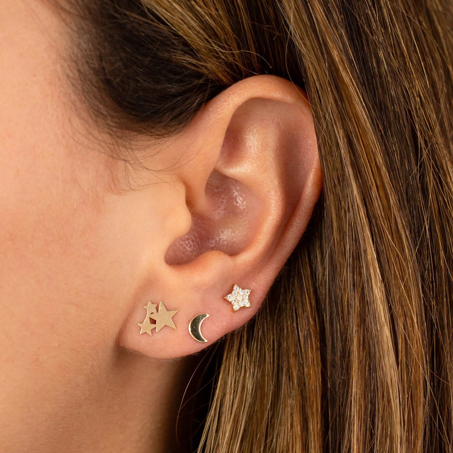 Tiny Pave Star Stud Earring 14K