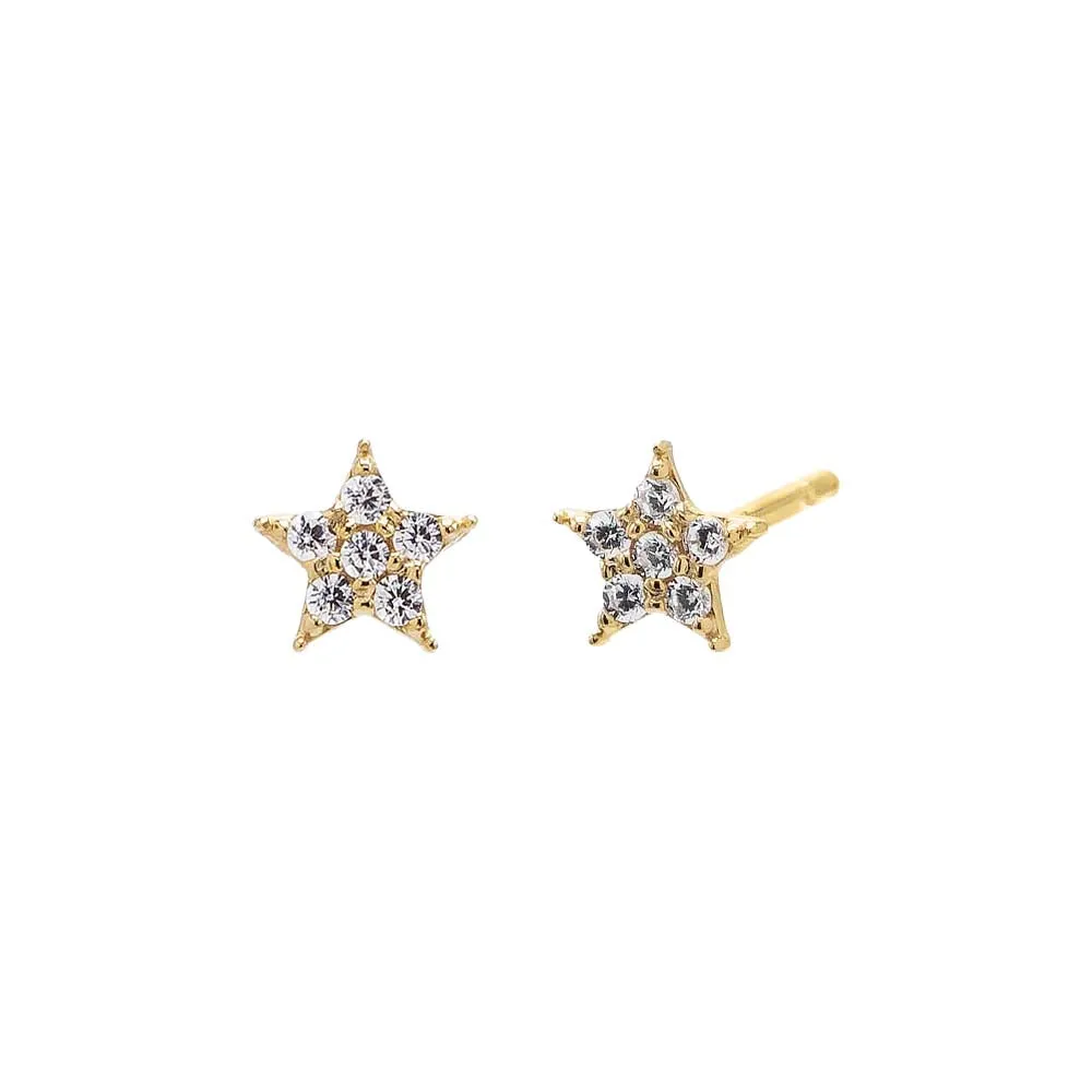 Tiny Pave Star Stud Earring 14K