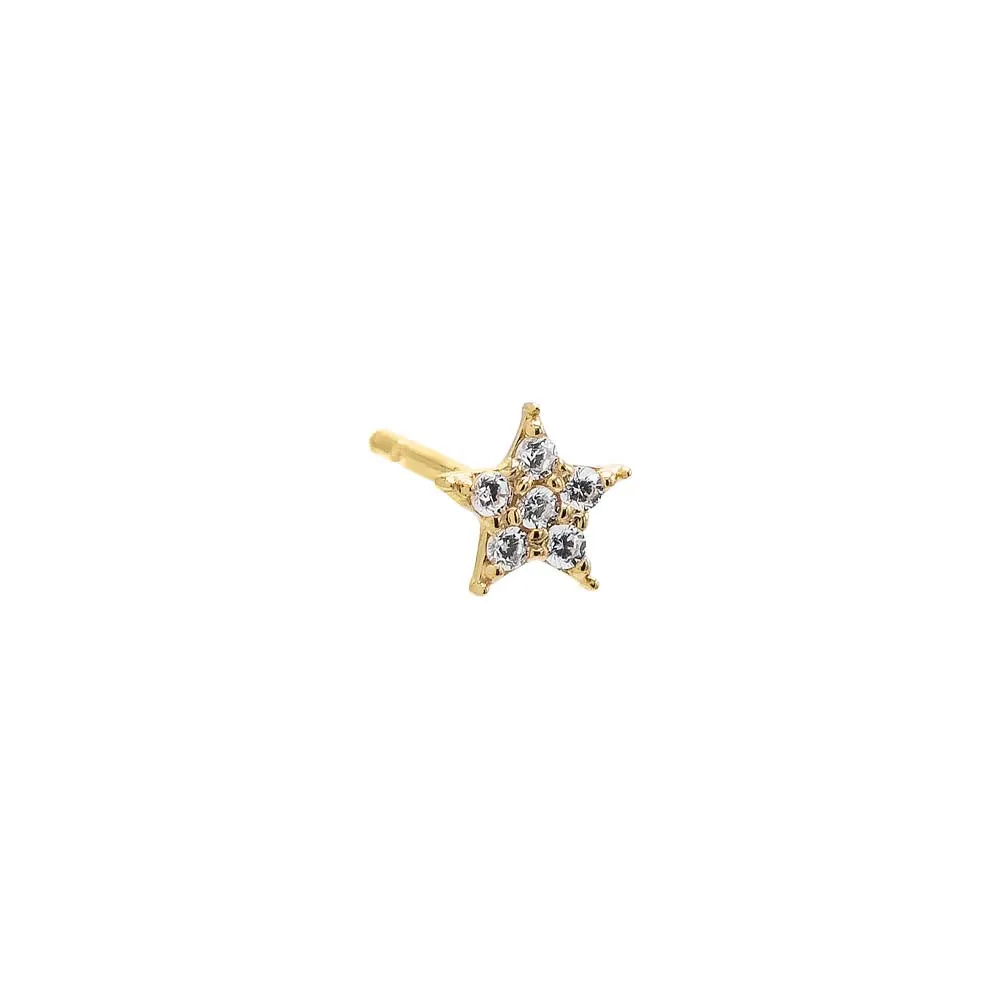 Tiny Pave Star Stud Earring 14K