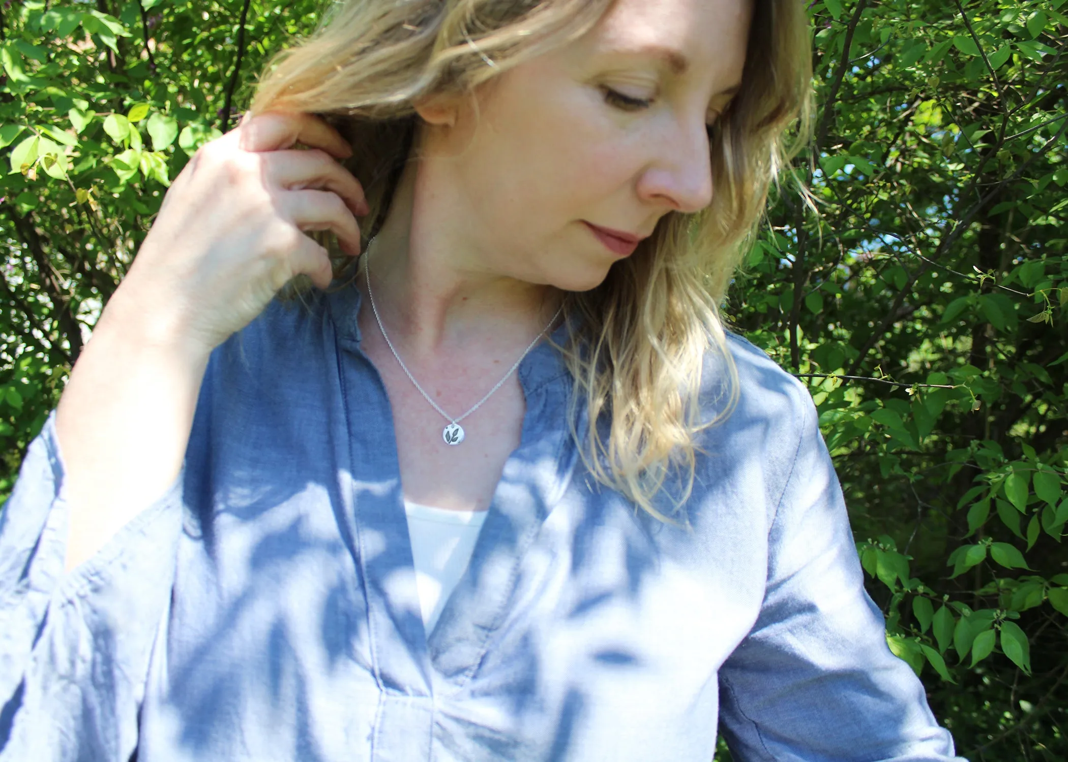 Tiny Recycled Silver Leaf Necklace