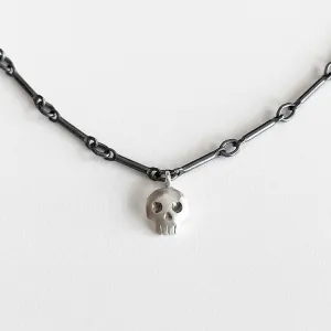 Tiny Skull Necklace, Oxidized bar Loop Chain