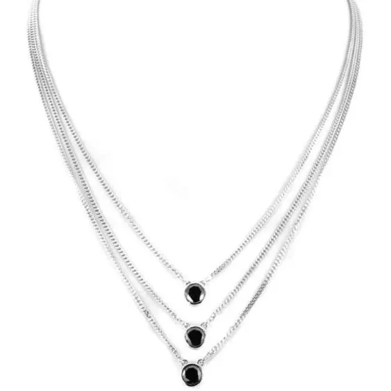 Triple Row 3 Ct Conflict Black Diamond Chain Necklace. AAA Certified! Beautiful Collection & Great Sparkle. FREE DIAMOND STUDS