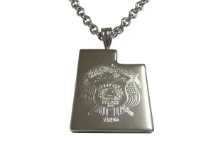 Utah State Map Shape and Flag Design Pendant Necklace