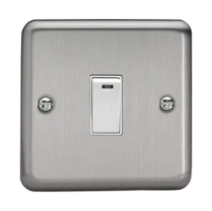 Varilight 1-Gang 20A Double Pole Rocker Light Switch   Neon Indicator Light Matt Chrome XS20NW