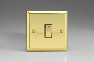 Varilight 1-Gang 20A Double Pole Rocker Light Switch   Neon Indicator Light with Metal Rockers Victorian Brass XV20ND