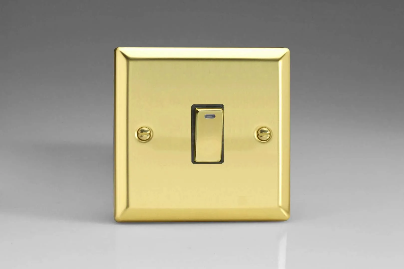 Varilight 1-Gang 20A Double Pole Rocker Light Switch   Neon Indicator Light with Metal Rockers Victorian Brass XV20ND