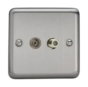 Varilight 2-Gang TV Plug Socket, Co-axial   F-Type Satellite Matt Chrome XS88S