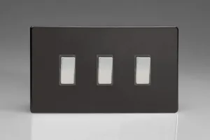 Varilight 3-Gang 10A 1- or 2-Way Rocker Light Switch (Twin Plate) Premium Black XDL93S