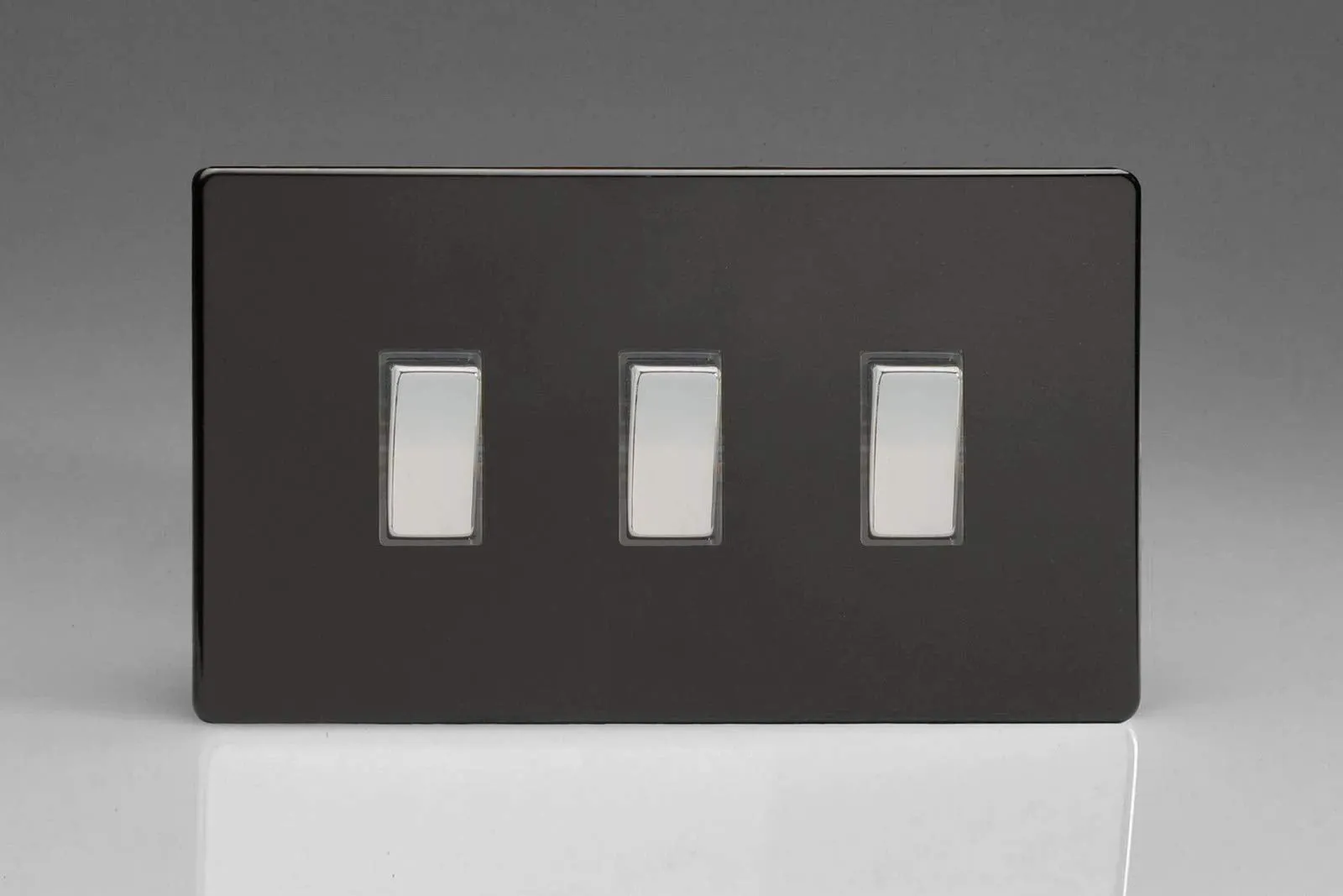 Varilight 3-Gang 10A 1- or 2-Way Rocker Light Switch (Twin Plate) Premium Black XDL93S