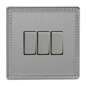 Varilight 3 Gang (Triple), 1 or 2 Way 10 Amp Switch, Dimension Screwless Jubilee Brushed Steel XDY3S.JS