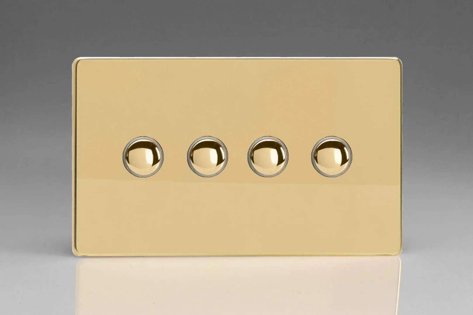 Varilight 4-Gang 6A 1- or 2-Way Push-On/Off Impulse Switch (Twin Plate) Polished Brass XDVP4S