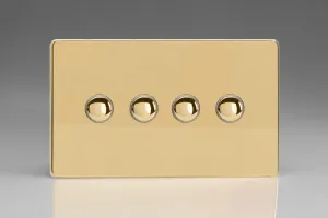 Varilight 4-Gang 6A 1- or 2-Way Push-On/Off Impulse Switch (Twin Plate) Polished Brass XDVP4S