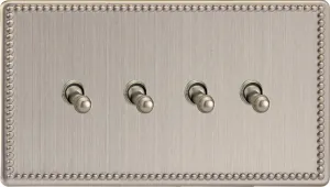 Varilight 4 Gang (Quad), 1or 2 Way 10 Amp Classic Toggle Switch, Dimension Screwless Jubilee Brushed Steel XDYT9S.JS