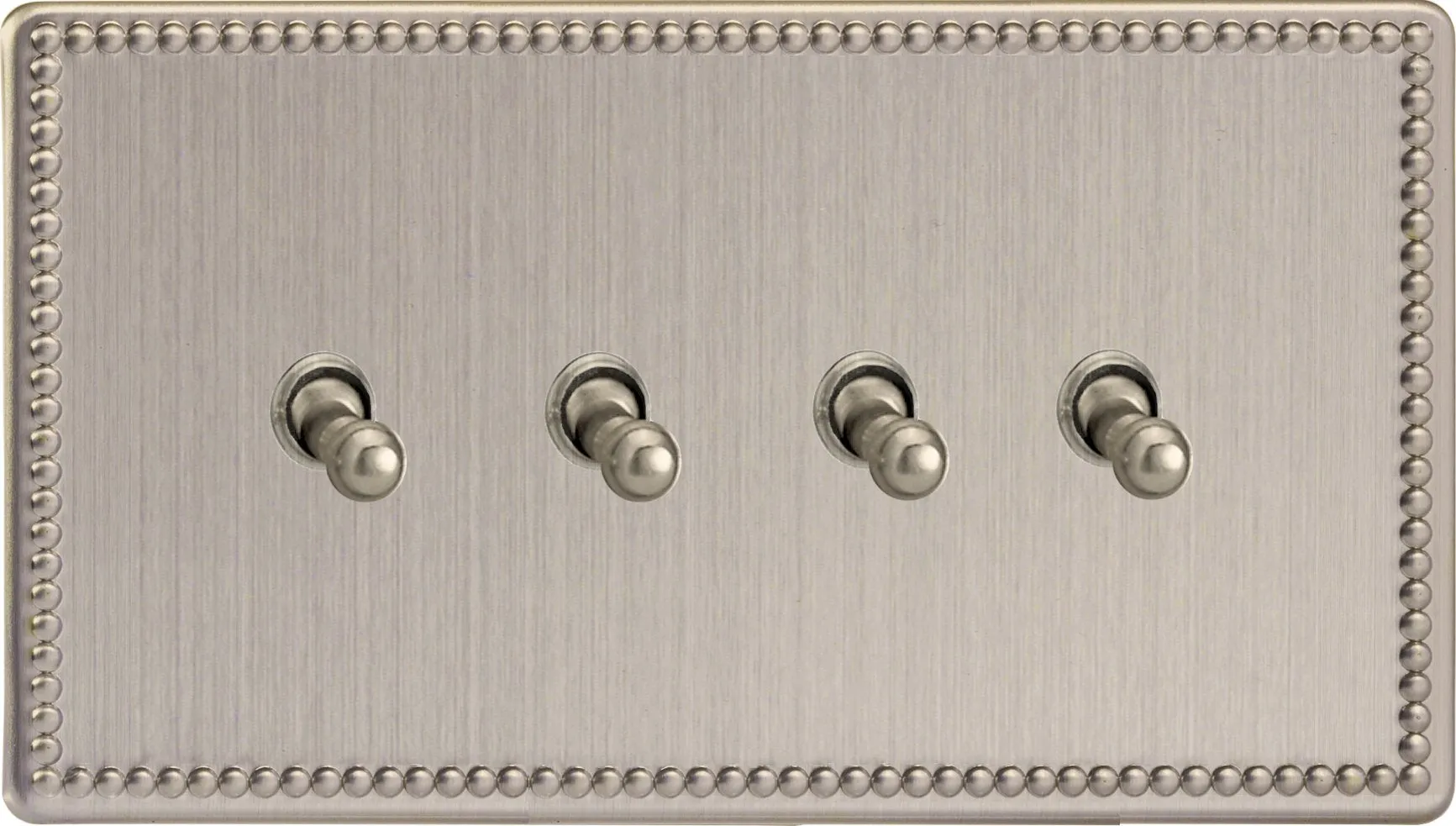 Varilight 4 Gang (Quad), 1or 2 Way 10 Amp Classic Toggle Switch, Dimension Screwless Jubilee Brushed Steel XDYT9S.JS
