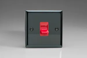 Varilight 45A Cooker Switch (Single Plate, Red Rocker) Iridium XI45S