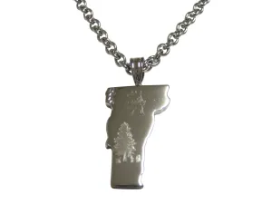 Vermont State Map Shape and Flag Design Pendant Necklace