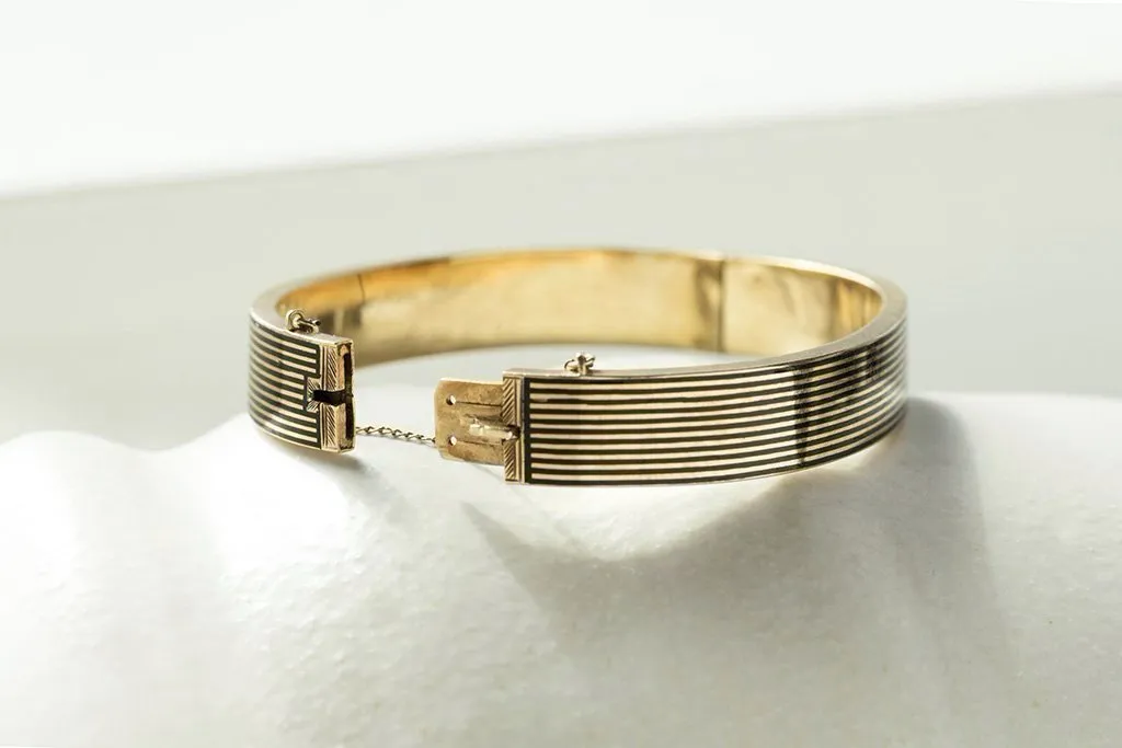 Victorian Black Enamel Striped Bangle
