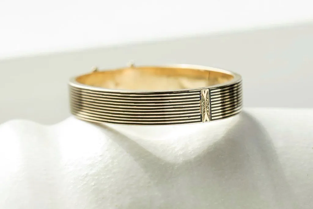 Victorian Black Enamel Striped Bangle