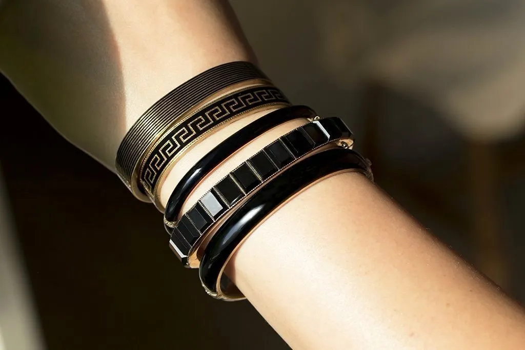 Victorian Black Enamel Striped Bangle