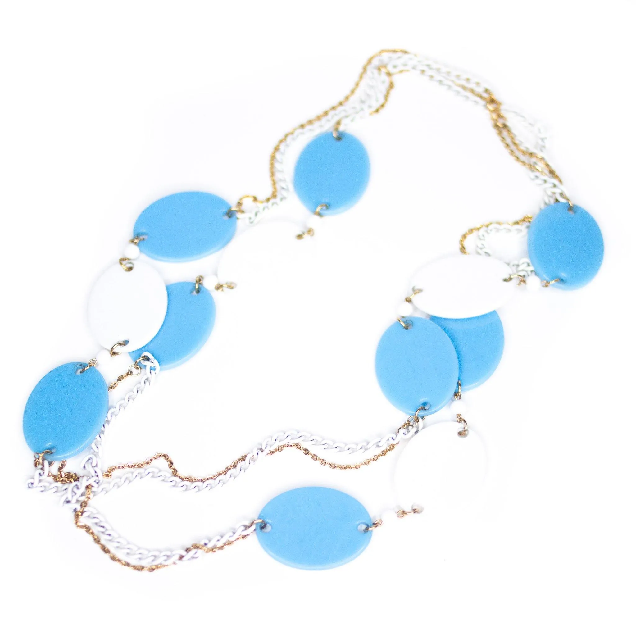 Vintage 1960s Mod Style Oversized Blue and White Disc Necklace