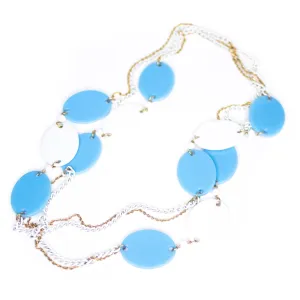 Vintage 1960s Mod Style Oversized Blue and White Disc Necklace