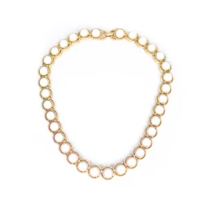 Vintage Crown Trifari White Cabochon and Gold Choker Necklace