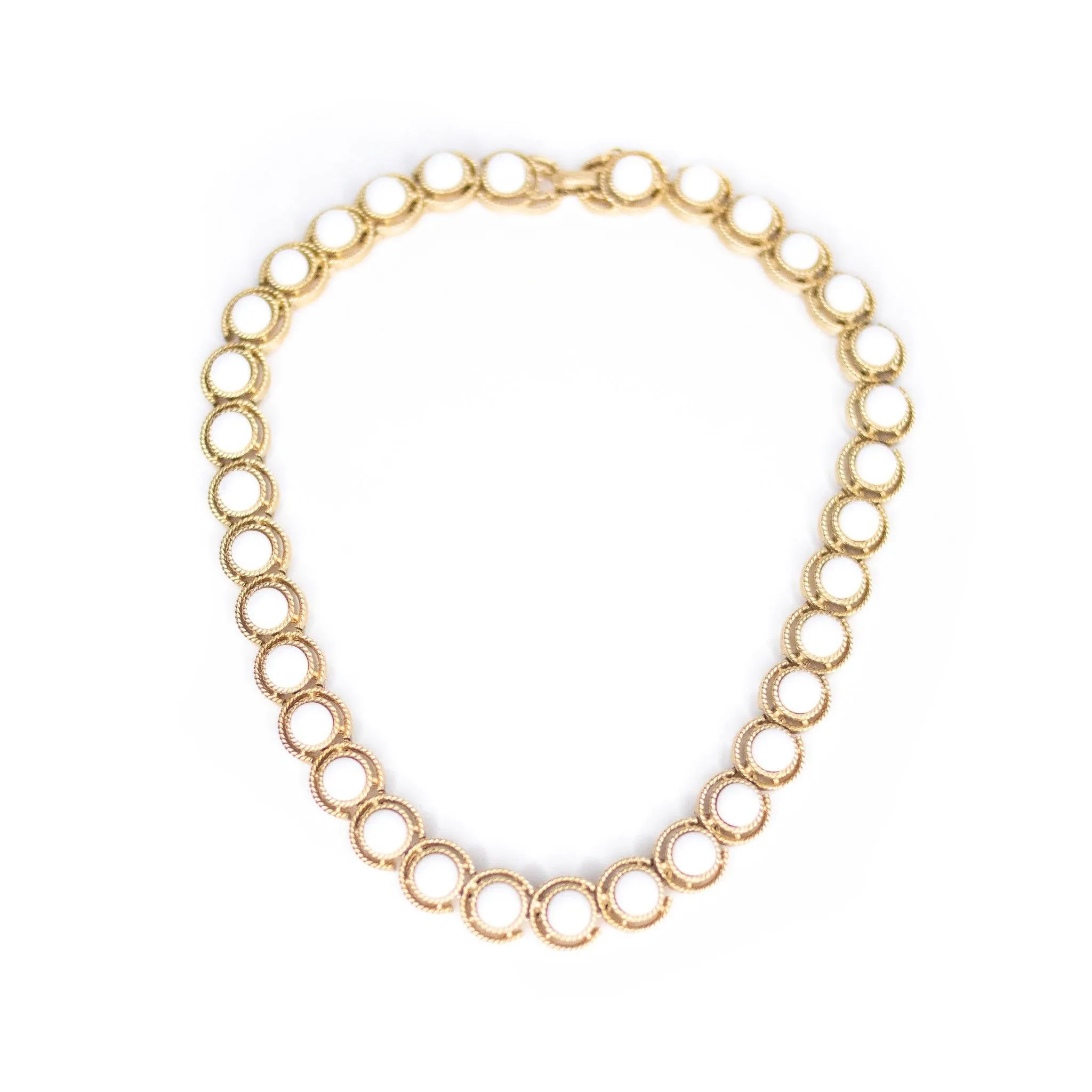Vintage Crown Trifari White Cabochon and Gold Choker Necklace