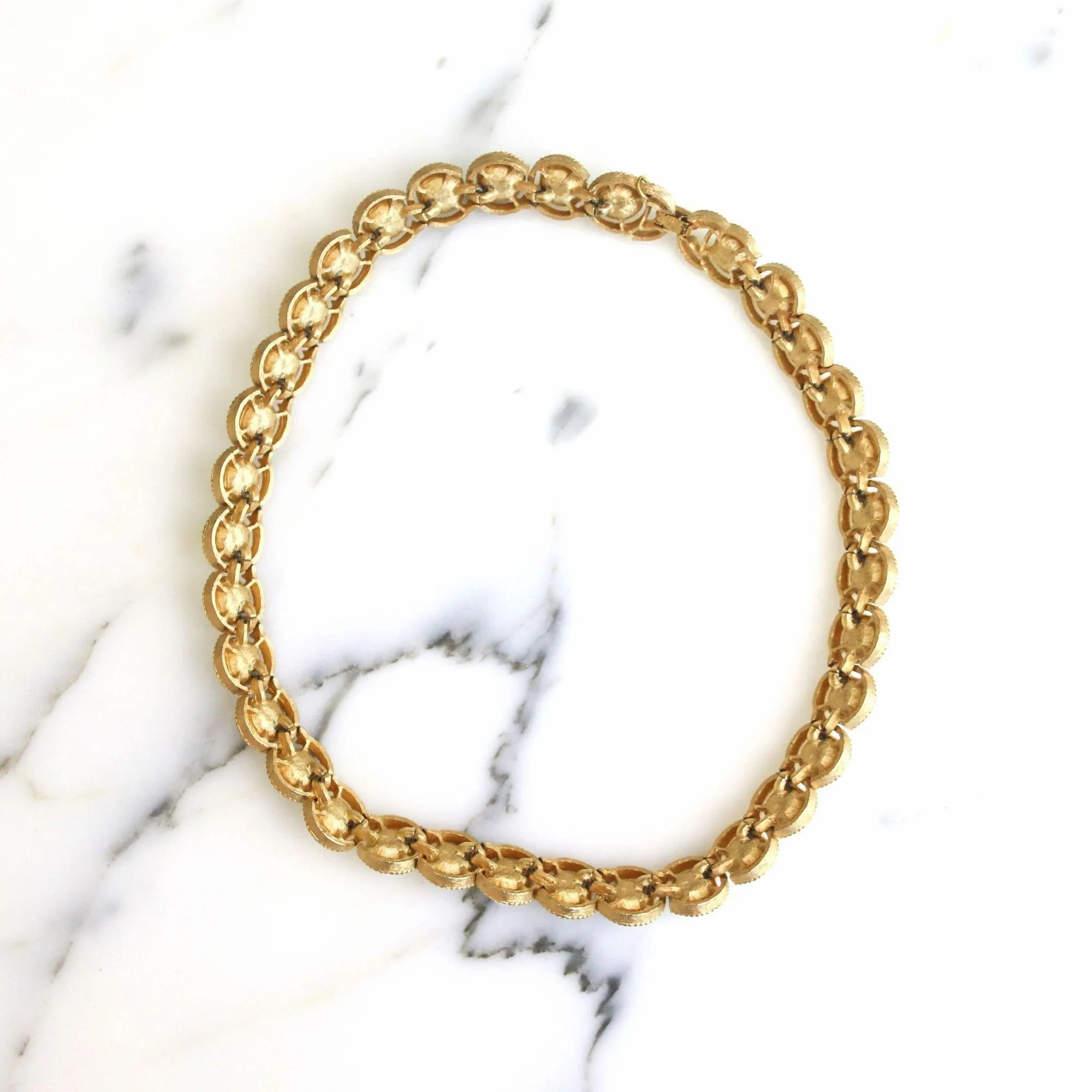 Vintage Crown Trifari White Cabochon and Gold Choker Necklace