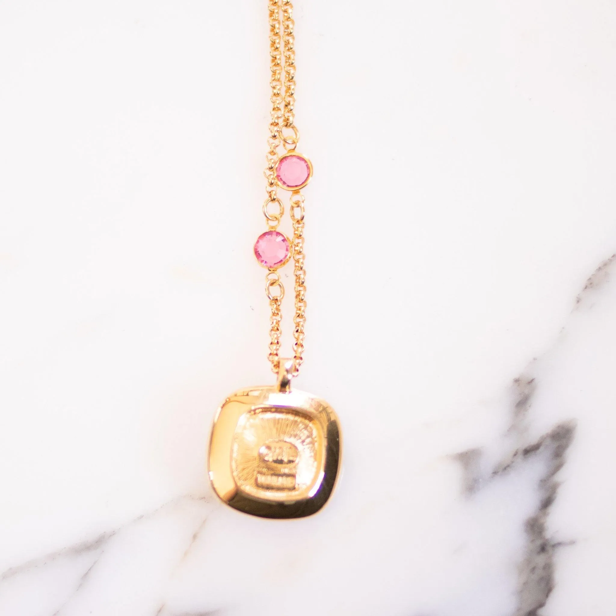 Vintage Kenneth Jay Lane Necklace and Pendant, Pink Rhinestones, Purple Rhinestones, Clear Rhinestones, Gold Tone Necklace, Lobster Clasp
